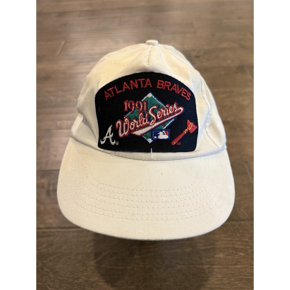 Vintage 90s Universal White Atlanta Braves 1991 World Series SnapBack Hat Cap - Picture 2 of 9